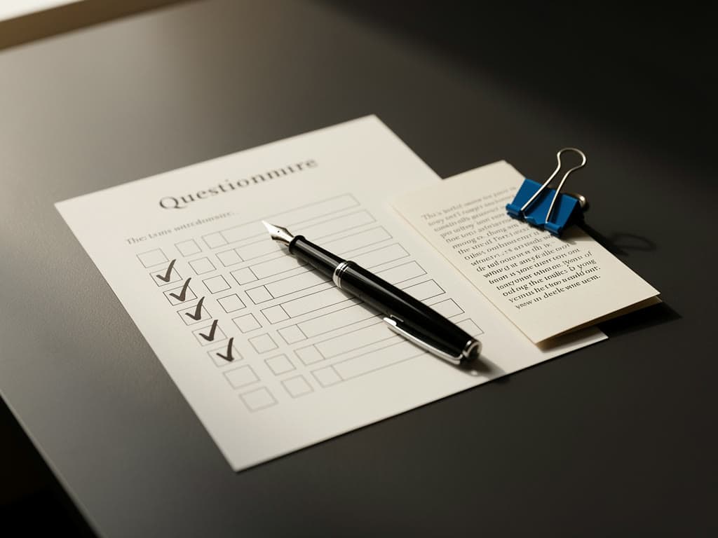 A ticked questionnaire and a pen beside a folded quote
